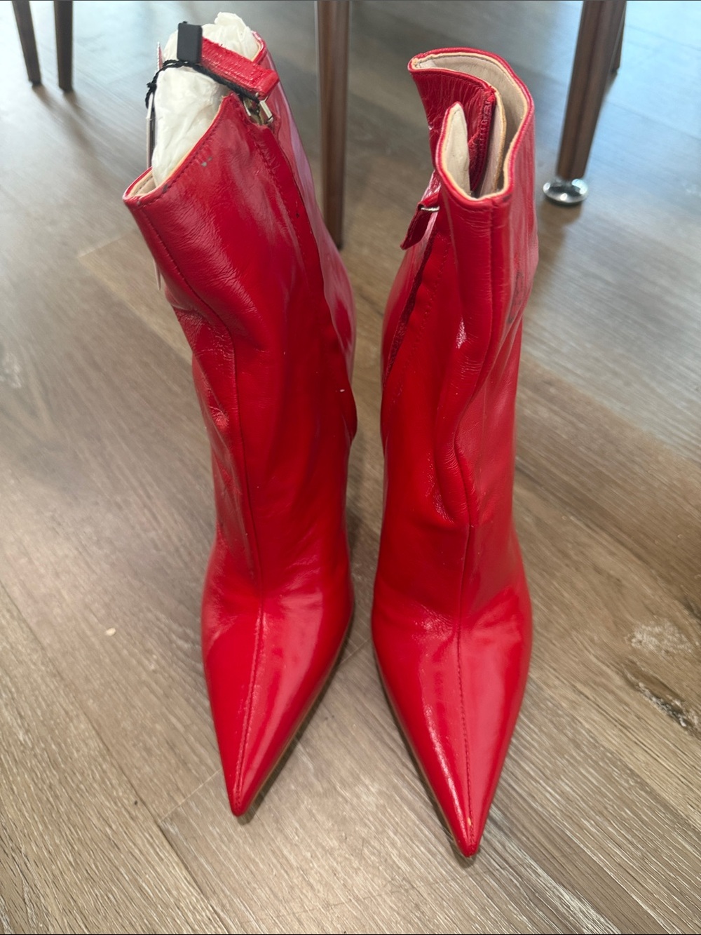 Zara Red Pointed-Toe Patent Ankle Boots